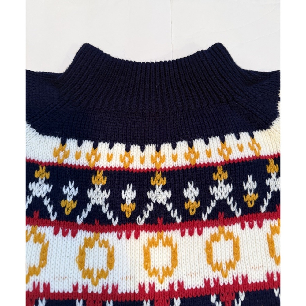 Vintage 70's JC Penney Mock Neck Knit Ski Sweater  Men's Fair Aisle Medium - Picture 7 of 8
